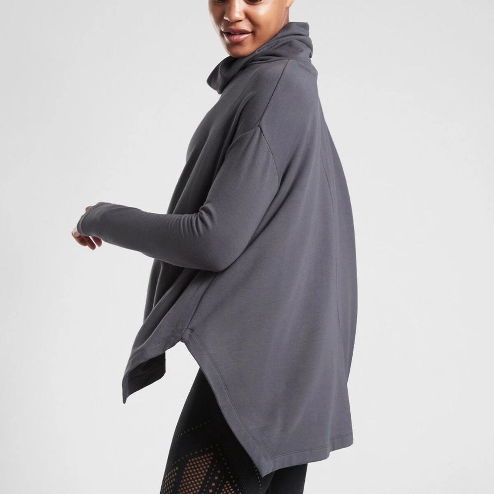 Athleta Ethereal Brushed Funnel Neck Top Spring Night Gray Large